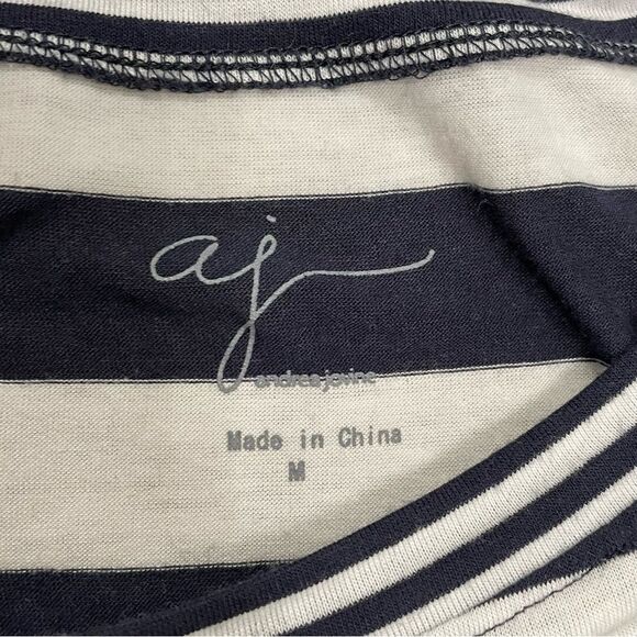 Andrea Jovine Scoop Neck Striped Short Sleeve Shirt Navy Blue White Size Medium - Picture 11 of 11